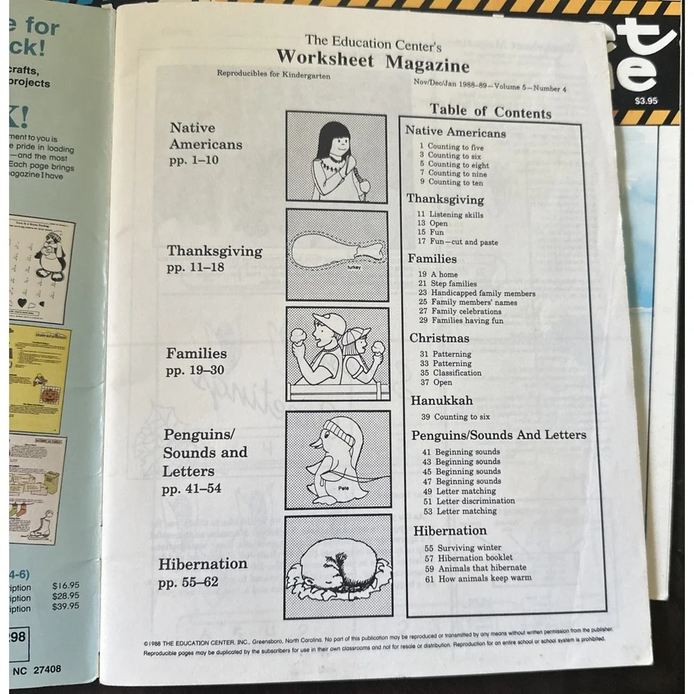 Vintage Worksheet Magazine Reproducible For Kindergarten Lot of 3 1988, 1991, 92